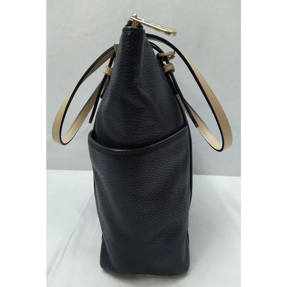 Michael Kors Jet Set Black Leather Double Handles Zipper Closure Tote Bag - Picture 4 of 16